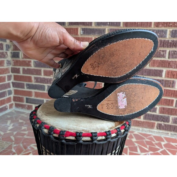 J VINCENT Wedge Leather Sandals -Floral Embroidered-Black- Size 10M - Picture 7 of 12